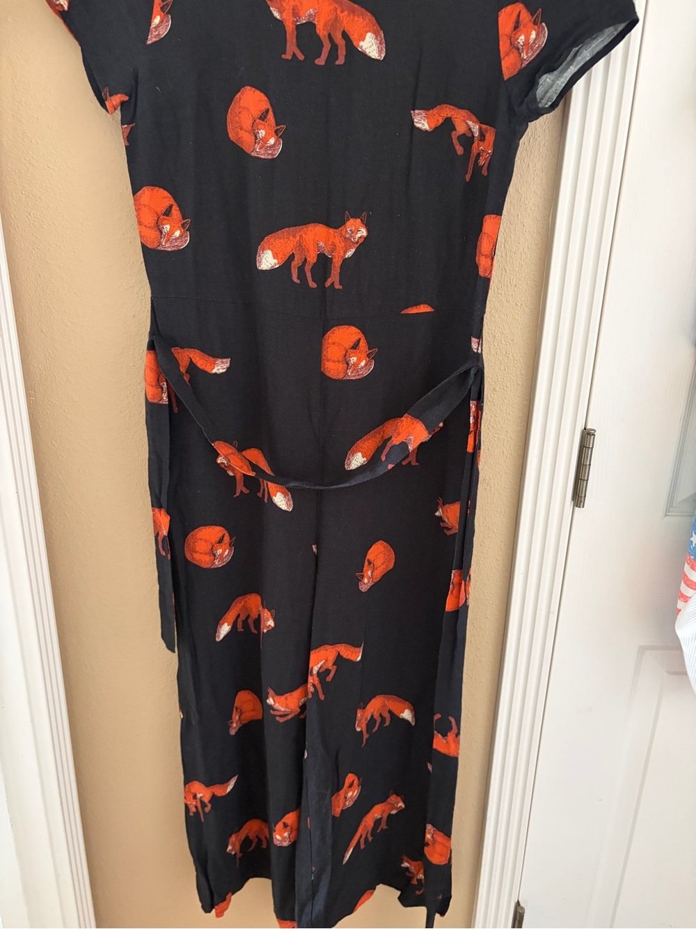 Mod Cloth Fox Print Linen Women’s Pantsuit Tie String Waist S - Picture 13 of 15